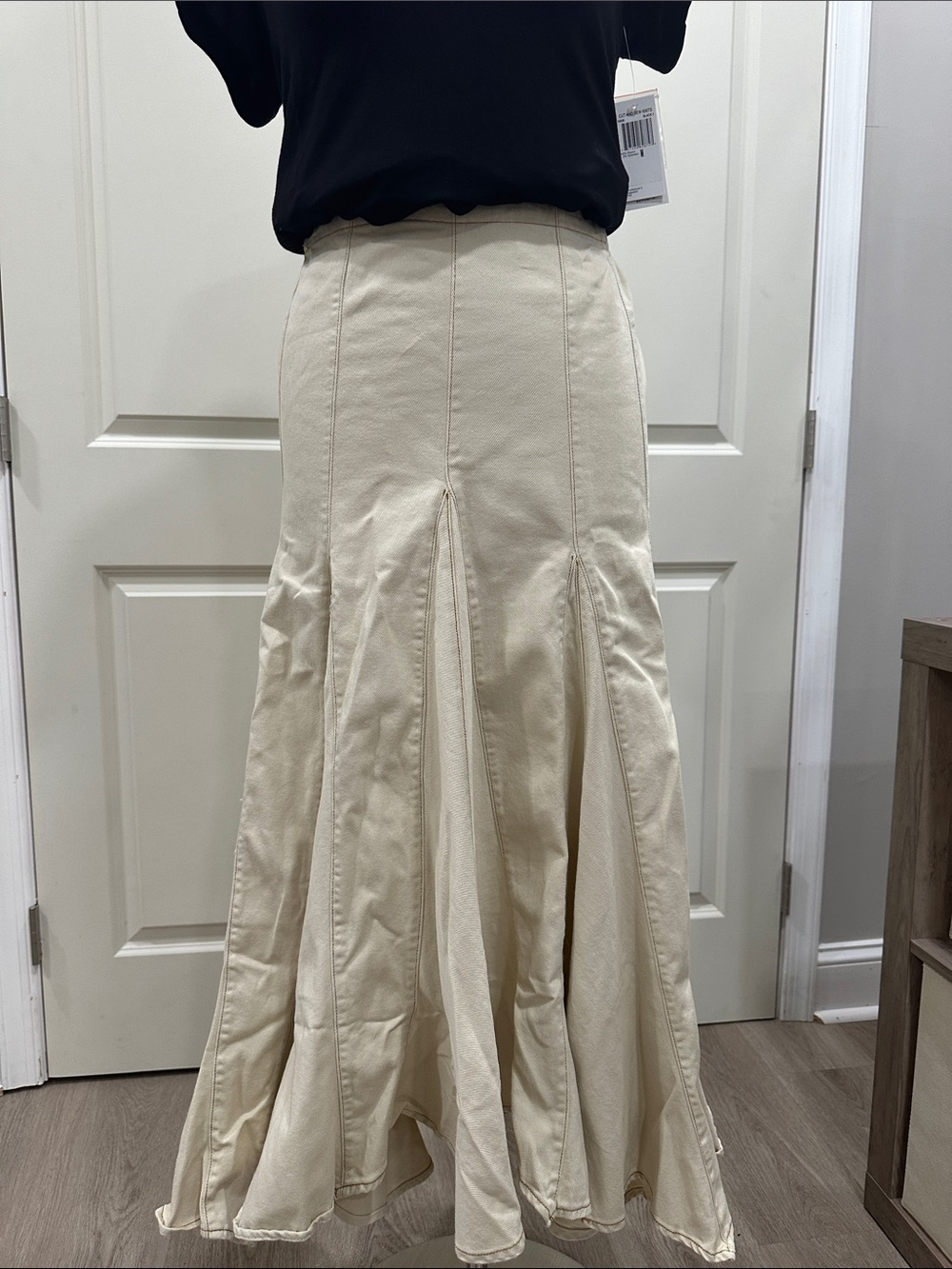 Olivaceous Cream Flared Panel Maxi Skirt
